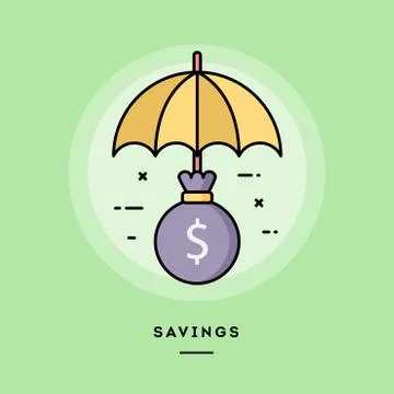 Savings, flat design thin line banner. Stock Illustration