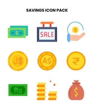 Savings Flat Icons Pack Stock Illustration