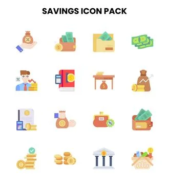 Savings Flat Set Icons Pack Illustration