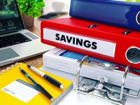 Savings on Red Ring Binder. Blurred, Toned Image Stock Illustration