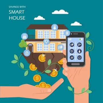 Savings with smart house vector flat illustration Stock Illustration