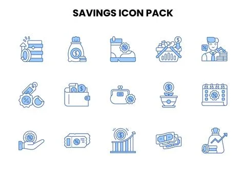 Savings Two Color Blue Vector Icons Pack Ilustración de archivo