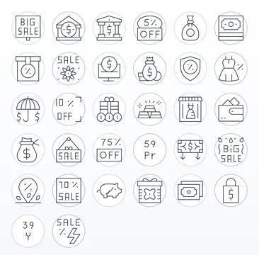 Savings Vector Icon Toolkit featuring 32 Detail Enhanced 128x128 Thin Line .. Stock Illustration