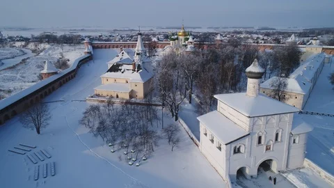 Savior Euthymius monastery in Suzdal in snowy winter Stock Footage 101092542