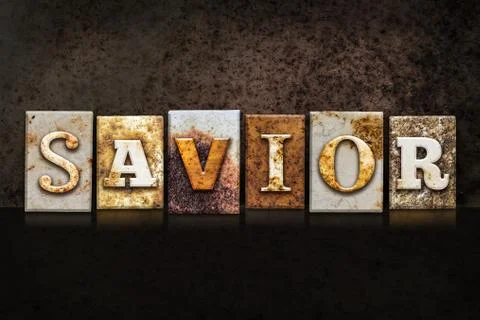Savior Letterpress Concept on Dark Background Stock Illustration