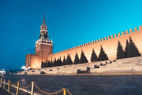 Saviour Tower, main tower on the eastern wall of the Moscow Kremlin overlooki Stock Photos