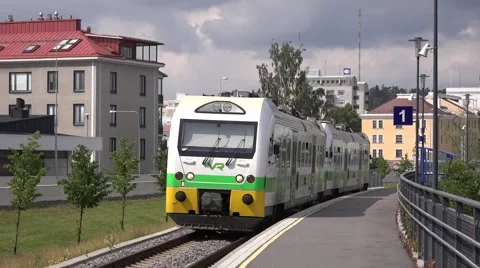 Savonlinna - Parikkala train at station platform Stock Footage 65797370