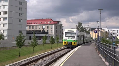 Savonlinna - Parikkala train at the station platform Stock Footage 65797481