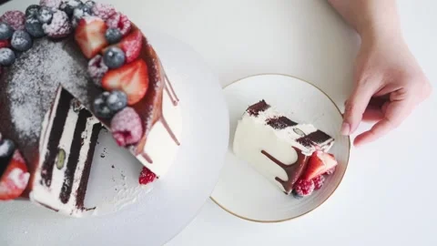 Savoring Layers: Chocolate Berry Mousse Cake Delight Stock Footage 299605089