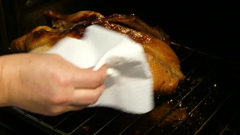 Savoring Perfection While Hand-Turning Roasted Duck Video stock 331196831
