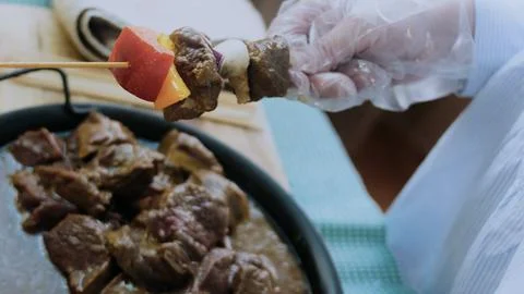 Savory appetizing arrangement: alternating beef mushroom and onion Stock Photos