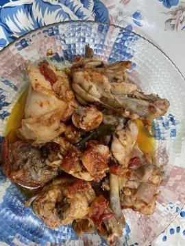 Savory Chicken Curry on a Patterned Plate Stock Photos