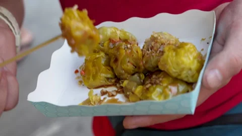 Savory Dumplings in Sauce Stock Footage 266701355