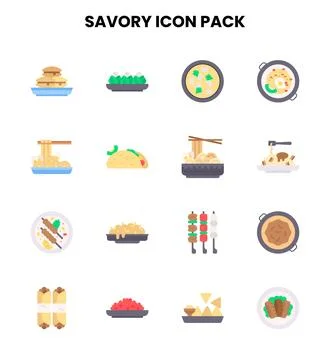 Savory Flat Collection Icons Pack 库存插图