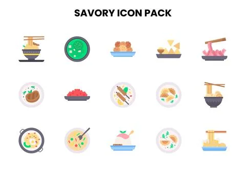 Savory Flat Vector Icons Pack 스톡 일러스트