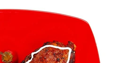 Savory plate: grilled ribs over red 스톡 동영상 45294166