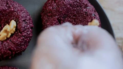 Savory premium food angle: capturing walnut and beet texture Stock Photos