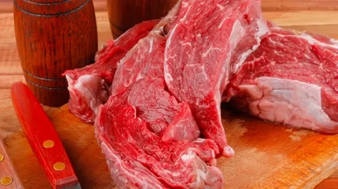 Savory: red raw beef meat steak Vídeos de archivo 51059744