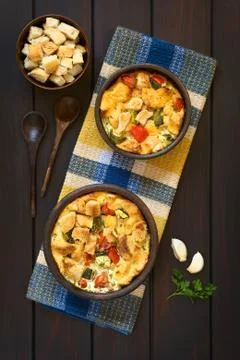 Savory Vegetarian Bread Pudding Stock Photos