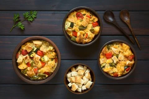 Savory Vegetarian Bread Pudding Stock Photos