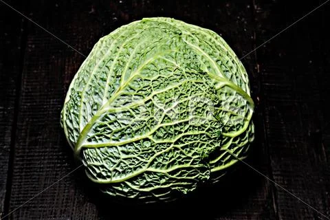 Savoy cabbage on a dark background close-up Stock Photos