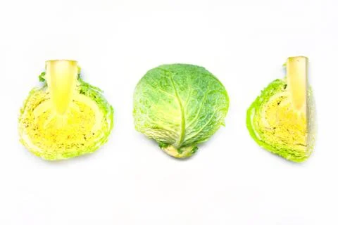 Savoy Cabbage head top view on a white background Stock Photos