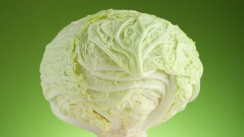 Savoy cabbage isolated on green background, rotate Video stock 163488047