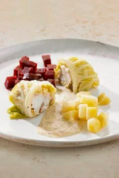 Savoy cabbage roulade filled with cos Stock Photos