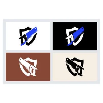 Saw and Shield Logo Design Set Stock Illustration