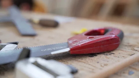 A saw and various tools on a workshop Video stock 149127329