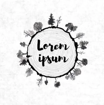 Saw cut tree trunk and forest trees Illustrazione stock