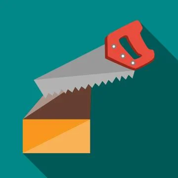 Saw cuts log icon, flat style Stock Illustration