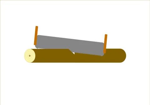 A saw cuts a tree trunk on a tree. Stock Illustration