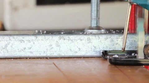 Saw cutting plastic sheet Stock Footage 27410619