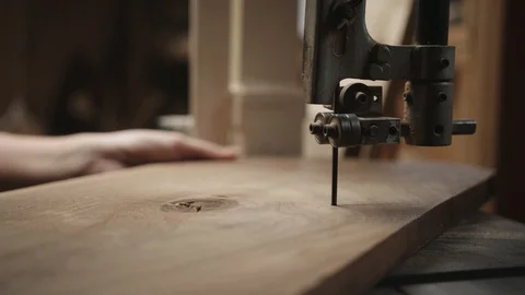 Saw cutting wood in workshop. Stock Footage 128773621