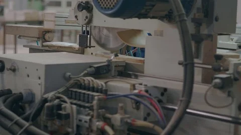 A saw at the factory cuts a tree Stock Footage 85240464