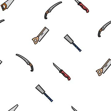 Saw hand wood construction vector seamless pattern Stock Illustration