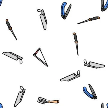 Saw hand wood construction vector seamless pattern Stock Illustration