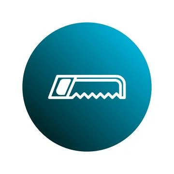 Saw icon on a blue circle background depicting carpentry equipment for wood.. Stock Illustration