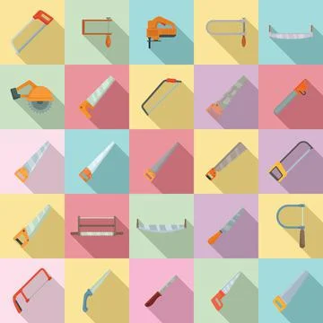 Saw icons set, flat style Stock Illustration