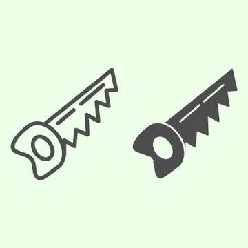 Saw line and solid icon. Building handle hacksaw for cutting wood outline style Ilustración de archivo