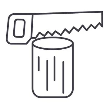 Saw log,chainsaw  vector line icon, sign, illustration on background, editabl Stock Illustration