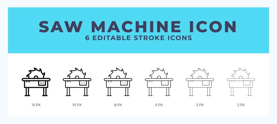 Saw machine icon vector for web. And mobile app. Editable stroke outline icon Stock Illustration