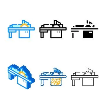 Saw panel machine color icon set vector Stock Illustration