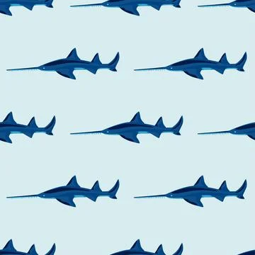 Saw shark seamless pattern in scandinavian style. Marine animals background.  Illustrazione stock