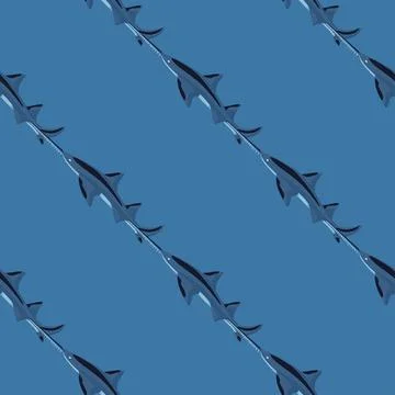 Saw shark seamless pattern in scandinavian style. Marine animals background.  스톡 일러스트