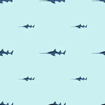 Saw shark seamless pattern in scandinavian style. Marine animals background.  Stock Illustration