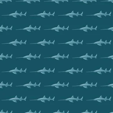 Saw shark seamless pattern in scandinavian style. Marine animals background.  Illustrazione stock
