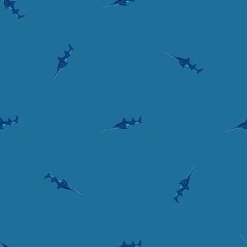 Saw shark seamless pattern in scandinavian style. Marine animals background.  Stock Illustration
