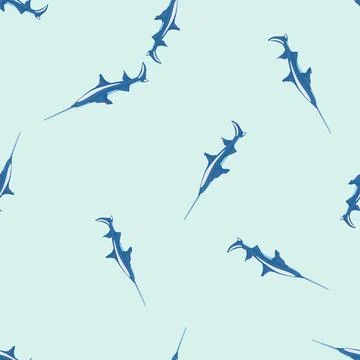 Saw shark seamless pattern in scandinavian style. Marine animals background.  Stock Illustration